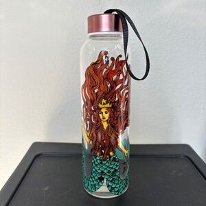 Starbucks Water Bottle 2017 Mermaid Screw Top Redhead Clear Glass 17 fl oz NWT